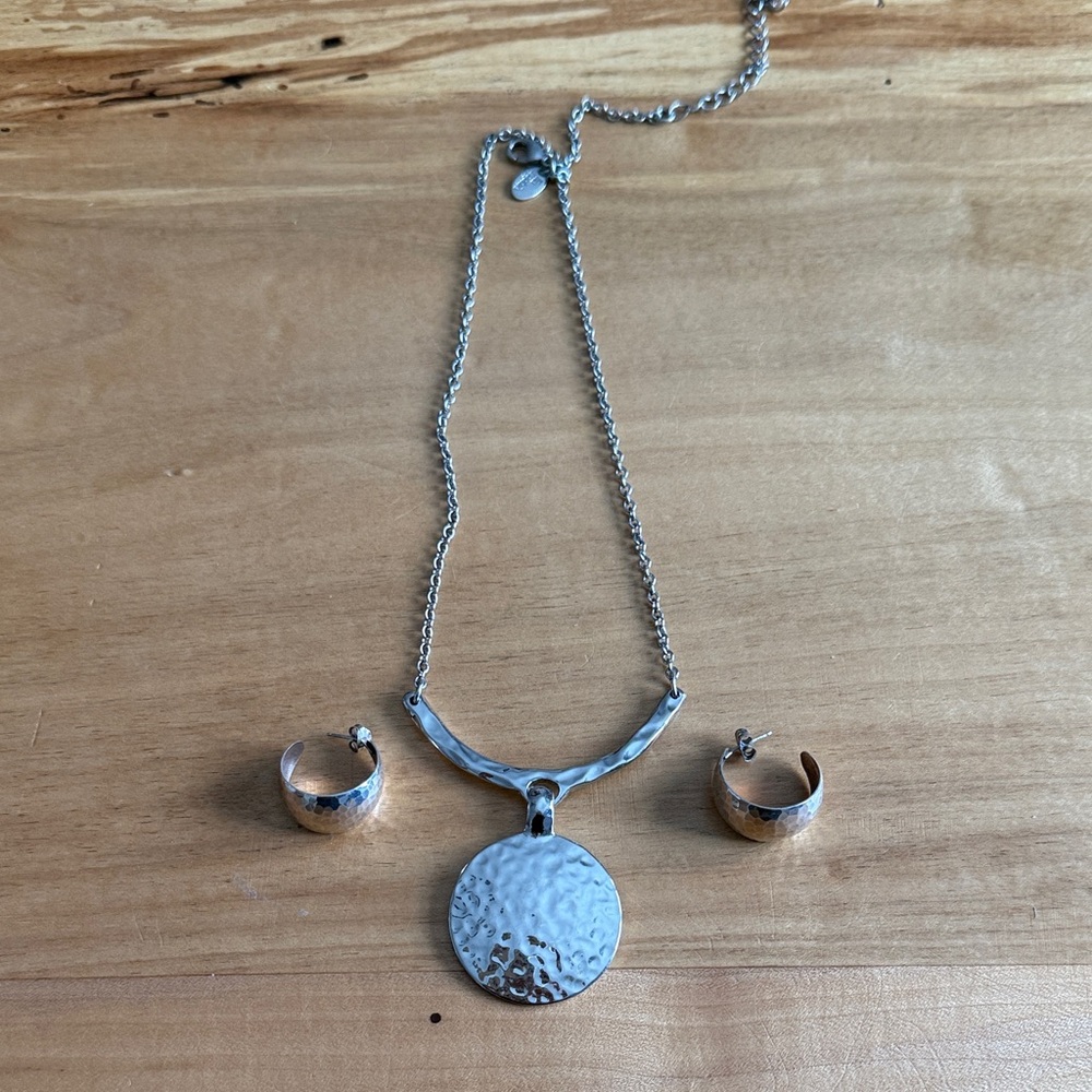 Lia Sophia Silver and Gold Pendant Necklace and Earring Set